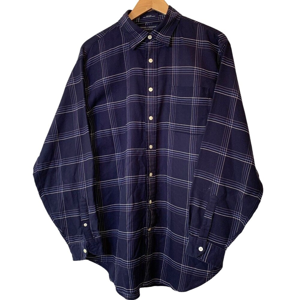 Daniel Cremieux Shirt Mens L Button-Down Blue Check Plaid Fine Italian Fabric